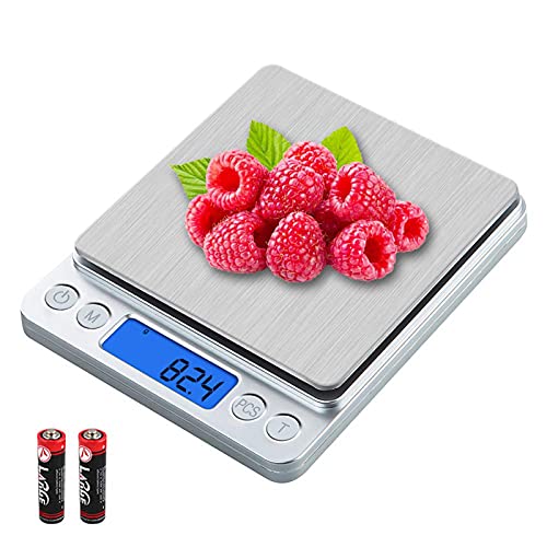 UNIWEIGH Digital Kitchen Scale,3kg/0.1g Pocket Food Scale Measure in Grams and oz for Loss Weight,Cooking Baking,Jewelry,High Precision Gram Scale with 6 Units,Small Coffee Scale with 2 Trays,LCD,Tare - size: 3KG