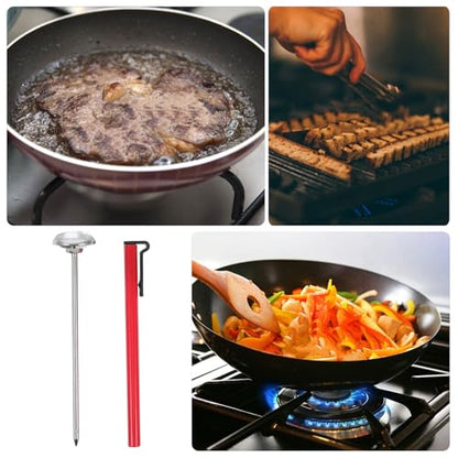 Milk Frothing Thermometer Probe Food Temperature Gauge Stainless Steel Cooking Baking Thermometer for Coffee BBQ Frying with Red Handle