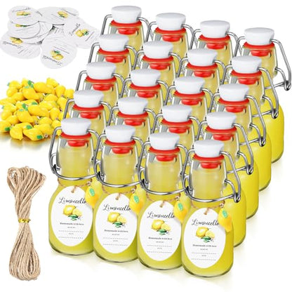 20 Sets Mini Limoncello Bottles Small Swing Top Glass Bottles Tiny Jar for Table Centerpieces Beverages Homemade Christmas Baby Shower Wedding Party Favors for Guests(2oz,Lemon) - size: 2oz, style: Lemon