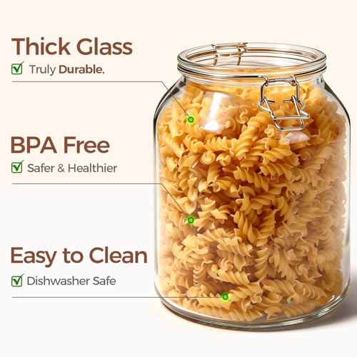 ComSaf 2 Pack 0.7 Gallon (88 Oz) Large Glass Jars with Airtight Lids, Wide Mouth Fermenting Jar for Pantry, Bulk Food Storage Canister for Flour, Sourdough Starter, Pickling, with Scoop - size: 88oz*2