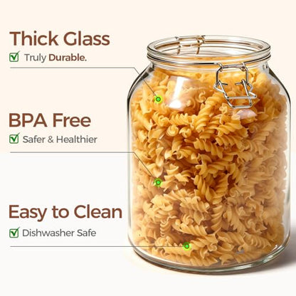 ComSaf Glass Pantry Jars with Airtight Lids 0.7 Gallon 2 Pack Wide Mouth | Flour sugar rice, Sourdough pickling, Pantry organization, Scoop included, Baking supplies, Bulk food storage, Large capacity - size: 88oz*2