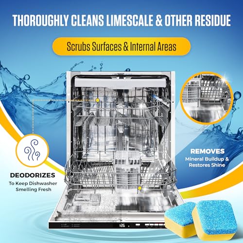 Dishwasher Cleaner Tablets - 24 Tablets (1-Year Supply) Lemon-Scented, Heavy Duty Cleaning Descaler Pods for Dish Washer, Deep Cleans & Maintains Your Dishwashing Machine for Optimal Performance