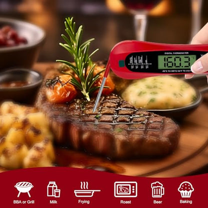 Instant Read Digital Meat Thermometer for Cooking and Baking - Accurate Food Thermometer for Ovens and Grills Red