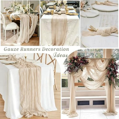 16 Pack Beige Cheesecloth Table Runner 35x120 Inch Boho Gauze Cheese Cloth Table Runners, 10 FT Long Rustic Sheer Table Runners for Wedding Bridal Baby Shower Birthday Party Table Decorations - style: Beige