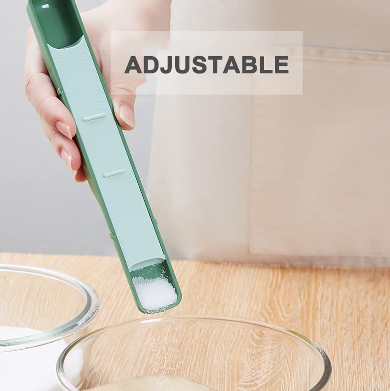 11-Pc Measuring Cups and Spoons Set, Stackable with Lids, Green | 1 adjustable spoon and 1 lid, 9 stackable cups and spoons, BPA-free and dishwasher safe, perfect for cooking and baking - color: 11 Piece - Green
