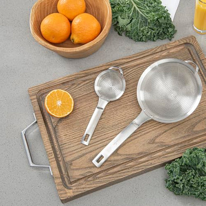 Restaurantware Fine Mesh Strainer - 1 Count - Met Lux 8.27" x 3.15" Stainless Steel Fine Mesh Sieve, Adjustable Tilt Strainer, Hanging Hole, Easy to Clean - Sieve For Flour and Juice - size: 8.25" x 3.25"