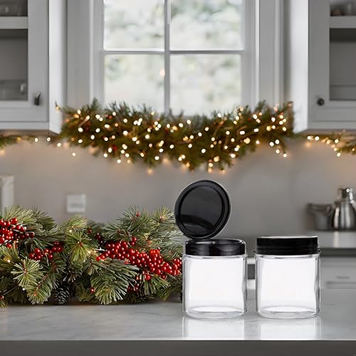 Jarming Collections Mason Jars - 16 oz Glass Extra Wide Mouth Pint Storage Jars with Black Flip Snap Lids - Made in USA - color: 2 Black Flip Plastic Lids-16 OZ