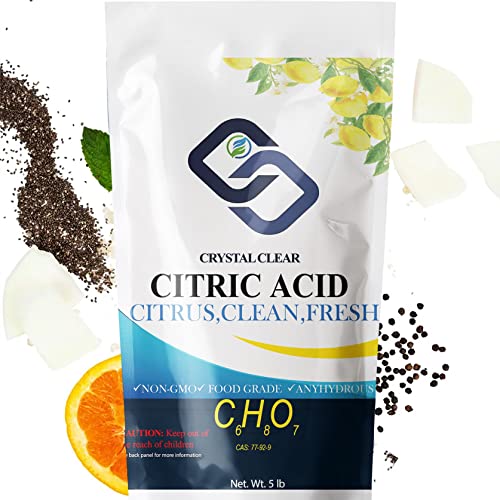 CrystalClearlab Chlorine Dioxide Citric Acid Powder, Bulk Crystals Food Grade Citric Acid Powder, for Household Cleaning, Bath Bombs, Non GMO Preservative, Reasealable 5 lb