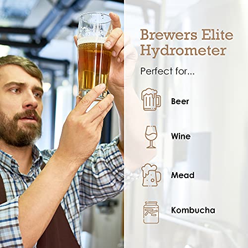 Brewer's Elite Hydrometer for Home Brew Beer, Wine, Mead and Kombucha - Deluxe Triple Scale Set with Hardcase and Cloth - Specific Gravity ABV Tester - size: Hydrometer Set