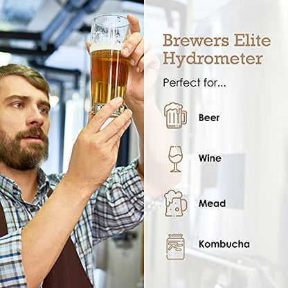 Brewer's Elite Hydrometer for Home Brew Beer, Wine, Mead and Kombucha - Deluxe Triple Scale Set with Hardcase and Cloth - Specific Gravity ABV Tester - size: Hydrometer Set