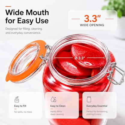 Fermenting Jars, 1.5L Fermentation Kit With Glass Weights, 2-Pack | Wide-Mouth 2L Glass Jar With Self-Venting Airlock, Ideal For Sauerkraut, Kimchi, Pickles And Other Homemade Ferments - size: 1.5 Liter