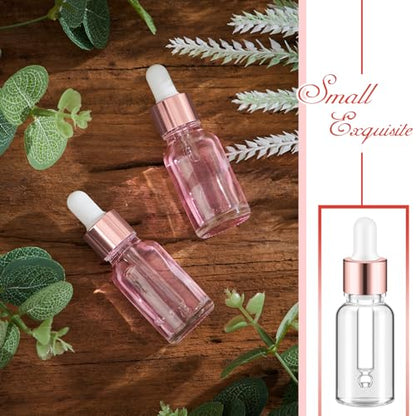 Didaey 100 Pcs 1/2/3/5/10/15 ml Mini Glass Oil Dropper Bottle Bulk, Clear Essential Small Empty Bottles Sample Containers Perfume Liquid Vials with Cap for Traveling (15 ml,Rose Gold) - color: Rose Gold, size: 15 ml