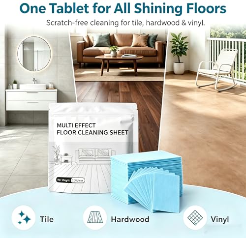 Multi-surface Floor Cleaning Tablets，2026 Upgraded Floor Cleaning Sheets Multi,Multiple Effect the Floors Clean，Safe Floor Cleaner for Hard, Tile, Laminate and Vinyl(100pcs)