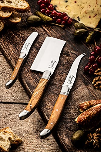 Laguiole Style De Vie Cheese Knives, Luxury Line, Olive Wood, Set of 3 Pieces, Giftbox Included - size: Small