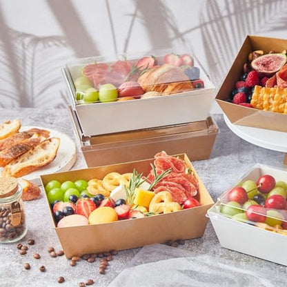 ZORRITA Paper Charcuterie Boxes with Clear Lids, 8 x 6 Inch, Brown, 40 Pack | Large Disposable, Take Out Bakery Boxes, For Cake, Cupcakes, Sandwiches, Cookies, Cocoa Bombs, Salads - color: Brown (40 Pack)