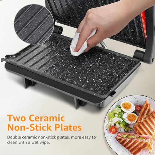 Panini Press Grill, Aigostar 1000W Sandwich Maker with Ceramic Non-stick Plates, Opens 180 Degrees for Any Size Food, 3-in-1 Sandwich Press Electric Grill, Drip Spout & Locking Lid, Red - color: Red