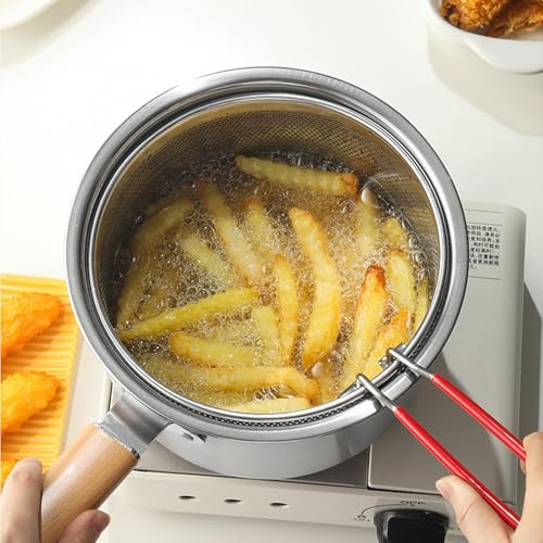Pasta Strainer Set of 2, Stainless Steel Noodle Strainer, One with a Removable Handle, One without a Handle; Metal Pasta Strainer for Washing, Draining, Deep-frying, Boiling, and Steaming