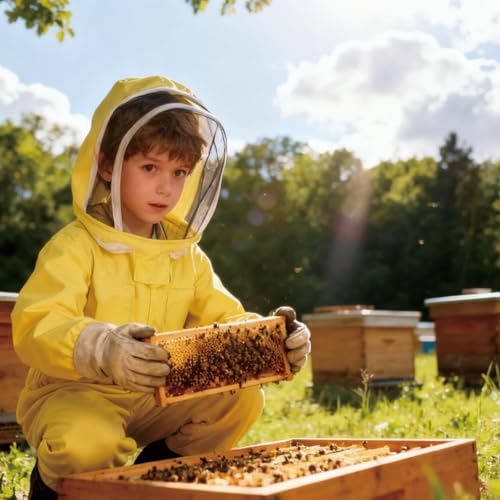 Cotton Twill Bee Suit, Young Explorer Full Body Outfit, Sting-Proof Beekeeping Suit in Yellow, Size L
