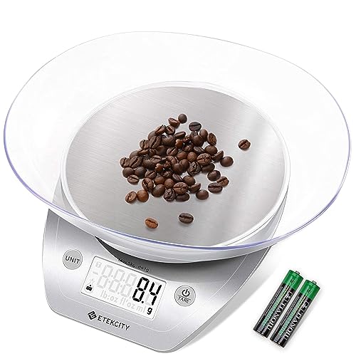 Etekcity 0.1g Food Kitchen Scale, Bowl, Digital Grams and Ounces for Weight Loss, Dieting, Baking, Cooking, and Meal Prep, 11lb/5kg, Stainless Steel Silver - color: Arctic Sliver, size: 11lb