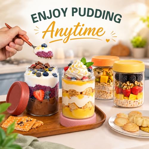 16 oz Mason Jars, 6 Pack Air Tight Overnight Oats Jars, Chia Pudding Glass Jars with Lids, Parfait Cups with Lids, Sugar Bowls, Glass Storage Jar for Yogurt, Snack, Food, Prep Meal, Breakfast - color: Berry Bloom