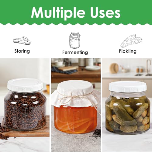 Qianfenie 2 Pack 79 Oz Glass Jars with Lids, 100% Airtight and Leak-proof Half Gallon Mason Jar, Pickle Jar Mason Jar Wide Mouth for Cold Brew, Kombucha, Ice Tea, Pickle Eggs, Flour, Sugar