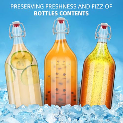 64oz Flip Top Glass Bottle 2 Liter Swing Brewing with Stopper for Beverages, Oil, Vinegar, Kombucha, Beer, Water, Soda, Kefir Airtight Lid & Leak Proof Cap Clear (clear 2 pcs)
