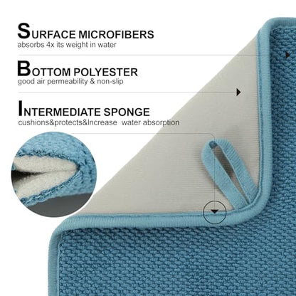 2 Pack Microfiber Dish Drying Mat for Kitchen Counter,Ultra Absorbent Dish Drainer Mat ,Dish Drying Pad ,Dish Rack Mat 20×15 Inch (Blue)