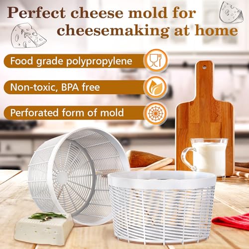 Grand Way Cheese Making Semi Soft and Soft Cheese Mold for 0,5 GAL - Homemade Cheese Making Supplies - Molde Para Queso - Cheese Form with Cheesecloth - Cheese Basket Container Molds - color: 3. Cheese Form 1pc