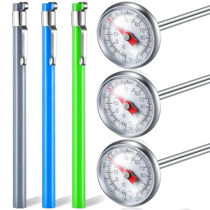 Xuhal 3 Pcs Stainless Steel Kitchen Thermometer with 5 Inch Long Stem 1 Inch Dial Thermometer Milk Frothing Food for Oven Probe Meat Grill BBQ Cooking Chocolate Water (Gray,Green,Blue) - color: Gray, Green, Blue