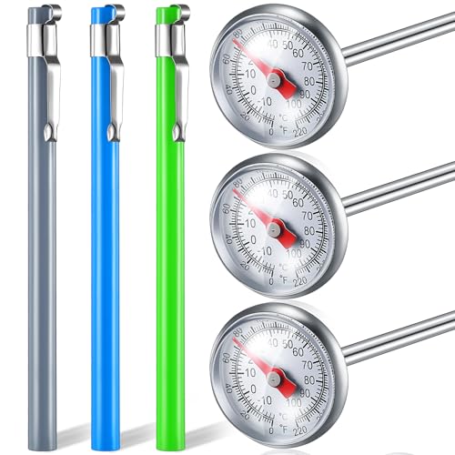 Xuhal 3 Pcs Stainless Steel Kitchen Thermometer with 5 Inch Long Stem 1 Inch Dial Thermometer Milk Frothing Food for Oven Probe Meat Grill BBQ Cooking Chocolate Water (Gray,Green,Blue) - color: Gray, Green, Blue