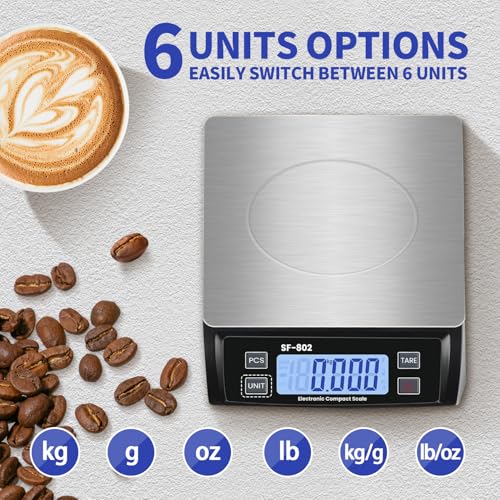 Large Digital Kitchen Scale 30kg/66lb Food Scale for Baking Cooking Stainless Bread Scale with LCD Display Counting Scales for Coins Adapter Included(Stainless Black) - color: Stainless black