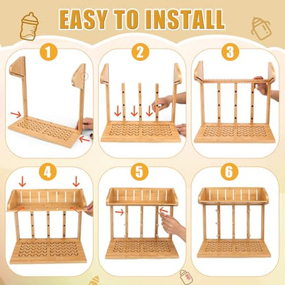 Windspeed Wooden Bottle Drying Rack for Baby Bottle Rack Dryer with Drain Pad, Space Saving for 11 Milk Glass Baby Feeder, Ideal Too for Busy Parents