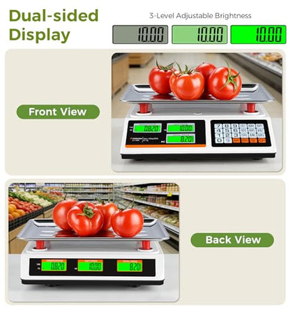 Atogou 1g Resolution Price Computing Scale with Dual-Sided Display, 88lb Commercial Food Kitchen Scale with Preset Price Keys, Plug-in or rechargeable,for Produce, Farmers Markets, Meat(Not for Trade)