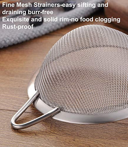 3.3inch 304 Stainless Steel Fine Mesh Strainer for Kitchen, Colander-Skimmer with Handle, Metal Sieves Sifters - size: 3.3inch