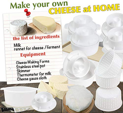 Cheese Making Kit Beginners - 6 pcs Cheese Mold with a Follower Piston + 3 pcs Soft Cheese Molds - Cheese Making Supplies - Moldes Para Queso Fresco Casero - Cream Cheese Form Mold Basket №4