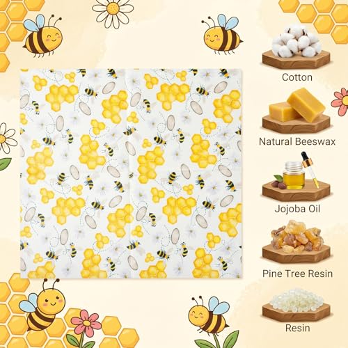 KFHESOMR 3 Pack Beeswax Wraps for Food, Reusable Food Wraps, Beeswax Wraps | Reusable Beeswax Wraps Roll , Organic Sustainable Beeswax Food Wraps, Cut-to-Size, for Bread, Sandwiche, Cheese, Fruit, Snack