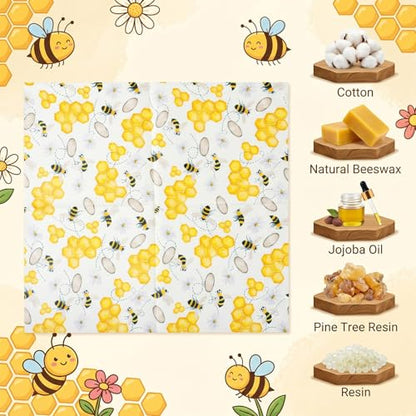 KFHESOMR 3 Pack Beeswax Wraps for Food, Reusable Food Wraps, Beeswax Wraps | Reusable Beeswax Wraps Roll , Organic Sustainable Beeswax Food Wraps, Cut-to-Size, for Bread, Sandwiche, Cheese, Fruit, Snack