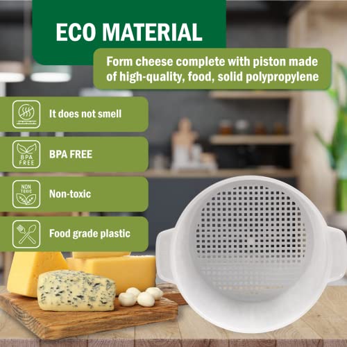 Cheese Mold for Cheese Making with Follower Piston 1/2 gal - Cheesemaking Supplies - Cheese Form Mold - Cheese Making Basket - Cotton Cloth For Straining - Molde Para Queso Casero