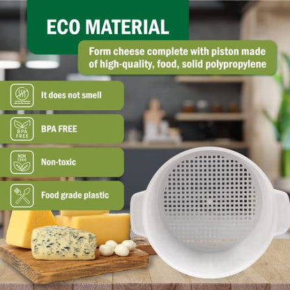 Cheese Mold for Cheese Making with Follower Piston 1/2 gal - Cheesemaking Supplies - Cheese Form Mold - Cheese Making Basket - Cotton Cloth For Straining - Molde Para Queso Casero