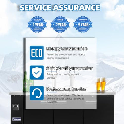 Polarman Commercial Beer Dispenser Two Single-tap Draft Kegerator 3 Door Keg Refrigerator for Bars and Restaurants 73” W Stainless Steel With 4 Coupler, 33°F- 41°F Temperature Control-Direct Draw - size: 73"W Two tower Double-tap