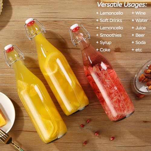 6 Pack swing top glass bottles 32 oz,flip top glass bottles 32 oz with airtight lids for Home Brewing,2nd Fermentation,Kombucha,Kefir,Vanilla Extract,Juice,Tea,Beverages,Soda,Oils,Vinegar,Limoncello