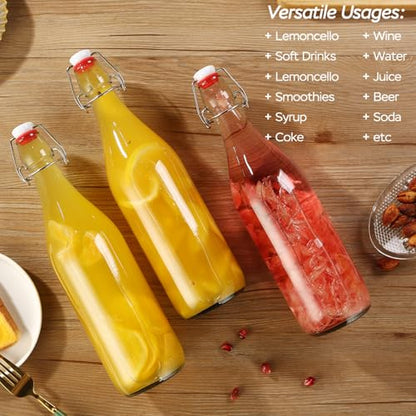 6 Pack swing top glass bottles 32 oz,flip top glass bottles 32 oz with airtight lids for Home Brewing,2nd Fermentation,Kombucha,Kefir,Vanilla Extract,Juice,Tea,Beverages,Soda,Oils,Vinegar,Limoncello
