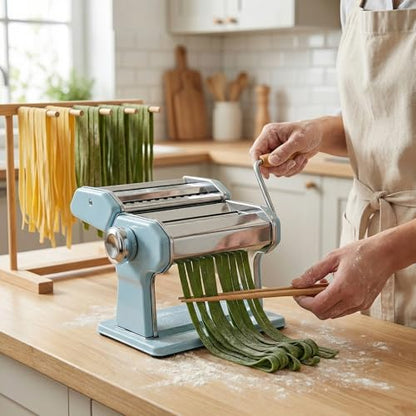 Bamboo Pasta Drying Rack with Transfer Wand and 12 Bars, Noodle Drying Rack for Pasta, Pasta Dryer Stand, Pasta Hanger for Kitchen