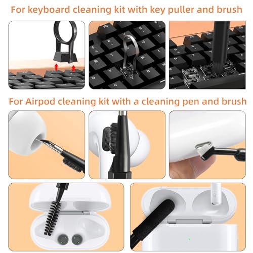 20-in-1 Laptop Phone Screen Earbud Cleaning Kit, Keyboard Cleaner Kit, Keyboard Cleaning Kit with Electronic Cleaning Brush Spray for Airpods Pro, iPad, iPhone Pro, Camera, Computer Cleaning (Black) - color: Black