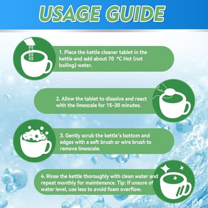Kettle Descaler Tablet, Kettle Cleaner Remove Hard Water & Mineral Buildup, Hardwater Stains, Citric Acid for Cleaning & Descaling Water Distillers, Boilers, Limescale Remover For Kettles