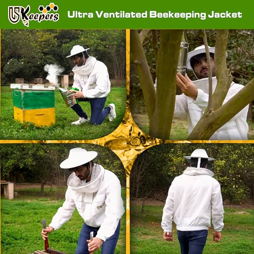3 Layer Ventilated Sting Proof Bee Jacket for Men & Women, Premium Beekeeping Jacket with Gloves & Two Beekeeper Veils. (White J/4XL) - color: White, size: 4X-Large