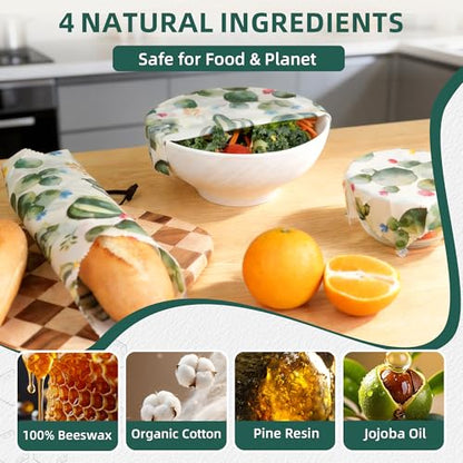 Cactus Beeswax Wraps, S/M/L 3 Pack Reusable Food Storage | Organic plastic-free sustainable wraps; For bread, sandwiches, cheese, fruit & bowl covering; Eco zero waste food storage