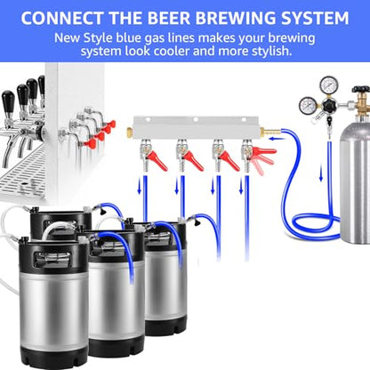 25Ft Beer Co2 Gas Line, ID 5/16'' Blue Keg Gas Lines Kegerator Hose Food Grade Keg Co2 Line with Hose Clamps for Draft Beer Home Brewing - size: 25FT