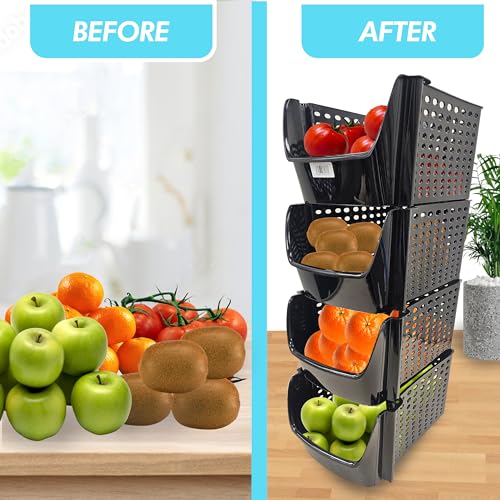 Skywin Small Stackable Storage Bins Toy Organizer & Storage, 4 Pack - Black | Sturdy Plastic, Easy Stacking, Breathable & Open Front Design, Toy Storage Organizer for Kids Room & Home Organization