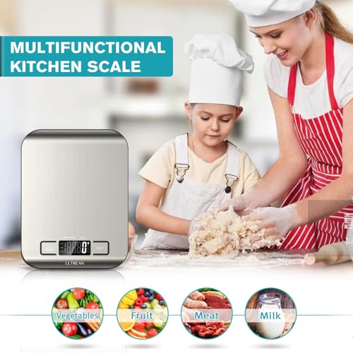 Ultrean Food Scale, Digital Kitchen Scale with LCD Display, Weight Grams and Ounces for Baking Cooking and Meal Prep, 6 Units with Tare Function, 304 Stainless Steel, 11lb (Batteries Included) - size: Medium-Digital
